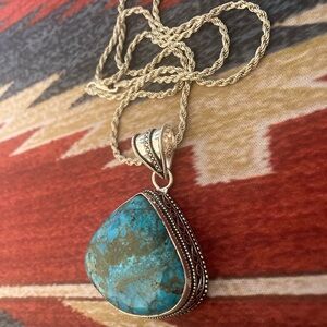 Turquoise and Silver Pendant Necklace